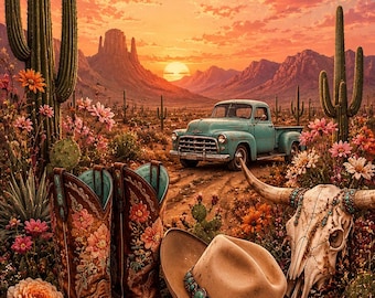 Retro Western Desert Phone Wallpaper | Cowgirl Sunset Digital Download