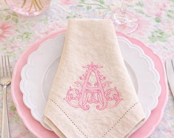 Personalized Embroidered Dinner Napkins, Custom Monogram Linen Napkins, Wedding Gifts, Hostess Gift, Holiday Table, Housewarming Gift