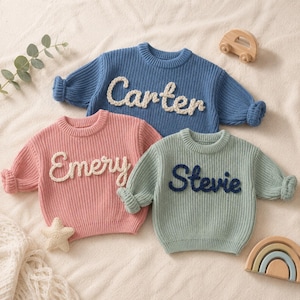 Personalized Baby Name Sweater,Hand Embroidery Sweater,Custom Embroidered Baby Sweater,Baby Name Jumper,Baby Shower Gift,Baby Birthday Gift 4.9 (9) By LoveStitchedUS Made by LoveStitchedUS 5 months on Etsy