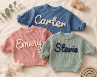 Personalized Baby Name Sweater,Hand Embroidery Sweater,Custom Embroidered Baby Sweater,Baby Name Jumper,Baby Shower Gift,Baby Birthday Gift