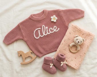 Personalisierter Baby Name Pullover, Handstickerei Pullover, Individuell gestickter Baby Pullover, Baby Name Pullover, Babypartygeschenk, Baby Geburtstagsgeschenk