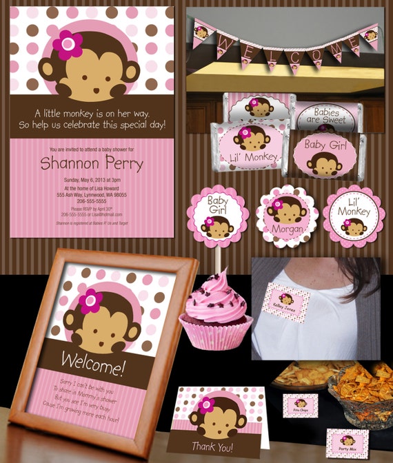 Pink Mod Pod Pop Monkey Deluxe Baby Shower Collection Etsy