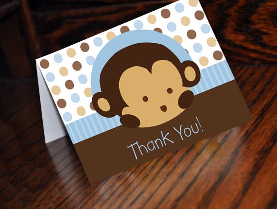 INSTANT DOWNLOAD Mod Pod Pop Monkey Blue Thank You Cards Digital Files Il_570xn