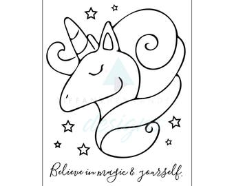 Unicorn Party Coloring Sheet, Magical Quote, Celebration Theme, Girl Birthday, Party Activity, Color Paper