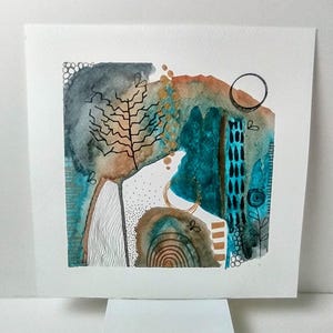 Arte mista, acquerelli, piccoli dipinti su carta, decorazioni murali uniche, arte murale 8x8, arte d'interni a prezzi accessibili, massimalista, piccolo spazio