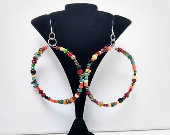 Colorful Seed Bead Hoop Earrings: Sterling Silver Ear Wire