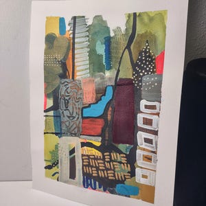 Oryginalny obraz w technice mieszanej: Kolorowa sztuka abstrakcyjna, 9x12 cali