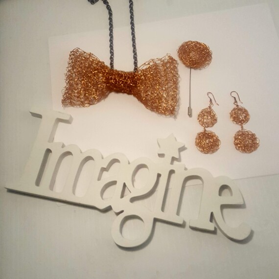 Gold Jewelry Set Couples Jewelry Set Wire Crochet Jewelry