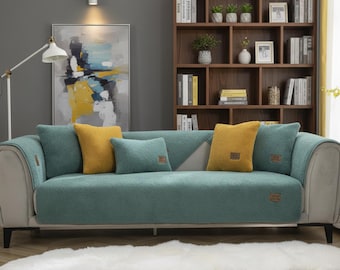 Funda de sofá de terciopelo de cordero de felpa: antideslizante, gruesa y protectora para el calor del invierno.