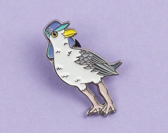 Herring Gull Enamel Pin Badge - Birds in Hats Seagull in a Sun Hat Pin Badge, Lapel Badge, Hat Pin, Bird pin, Brighton Seagull, Gull badge