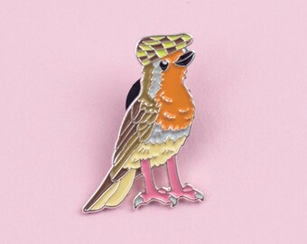 Robin Enamel Pin Badge - Birds in Hats Robin in a Flat Cap Pin Badge, Lapel Badge, Hat Pin, Robin pin, Bird pin