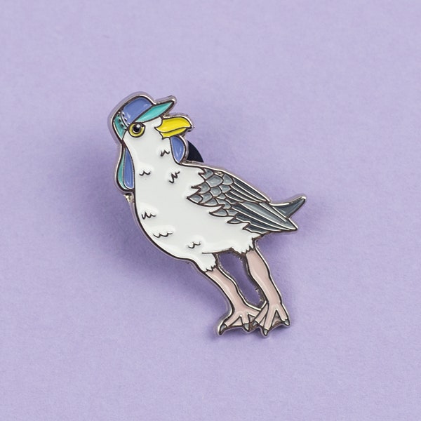 Herring Gull Enamel Pin Badge - Birds in Hats Seagull in a Sun Hat Pin Badge, Lapel Badge, Hat Pin, Bird pin, Brighton Seagull, Gull badge