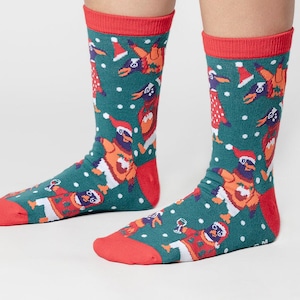 Chaussettes Birds in Hats 'Christmas Boozy Penguin', Chaussettes Unisexe Rouge et Verte Saoulées de Noël