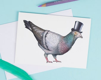 Pigeon in a Top Hat: A6 Birds in Hats Greetings Card