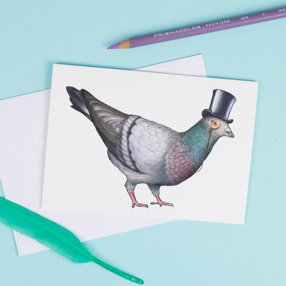 Taube In Einem Zylinder A6 Vogel In Hute Gruss Karte Etsy