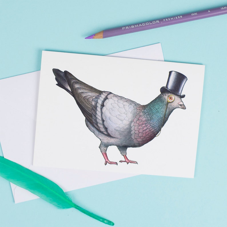 Pigeon in a Top Hat: A6 Birds in Hats Greetings Card image 1