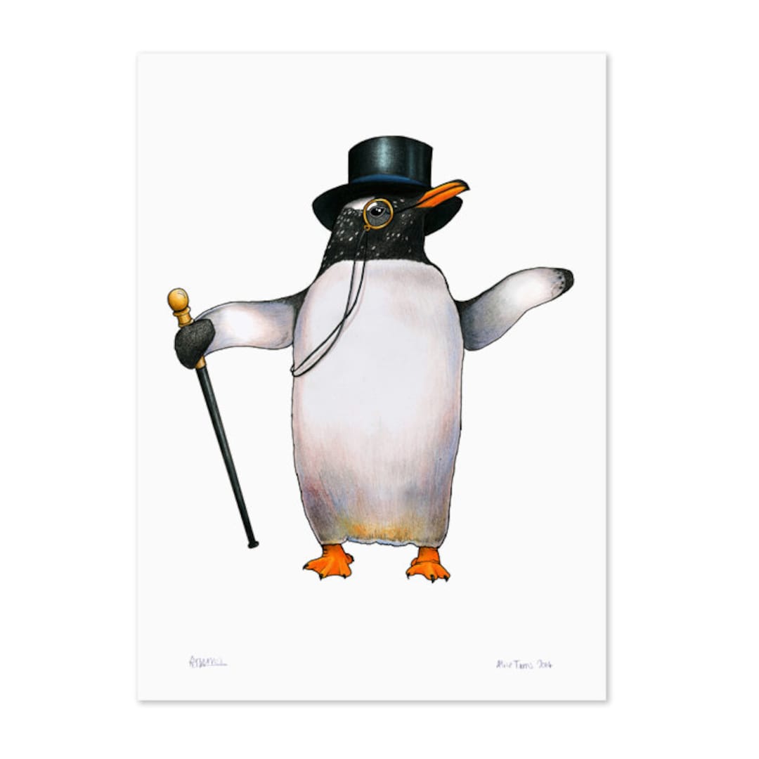 Penguin in a Top Hat A3 Print Etsy