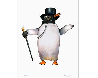 Penguin in a Top Hat - A3 Print