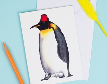 Emperor Penguin in a Fez: A6 Birds in Hats Greetings Card