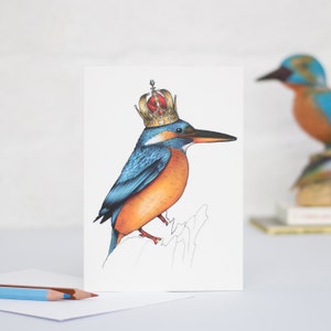 Kingfisher in a Crown: A6 Birds in Hats Greetings Card image 2