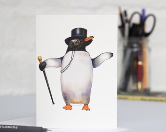 Penguin in a Top Hat: A6 Birds in Hats Greetings Card - Etsy display picture 3