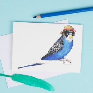 Budgie in een Trilby: A6 Birds in Hats wenskaart