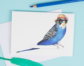 Budgie in a Trilby: A6 Birds in Hats Greetings Card