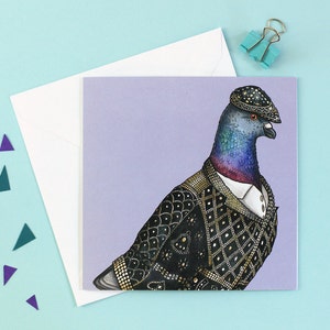 Pearly King Pigeon : Londres carré Souvinier oiseaux en carte de voeux britannique traditionnel de chapeaux