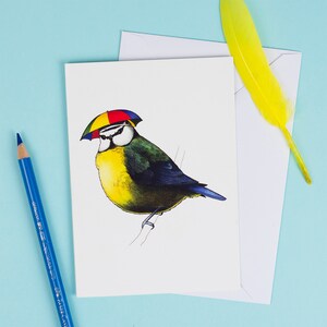 Blue Tit dans un chapeau parapluie : A6 oiseaux en carte de voeux de chapeaux