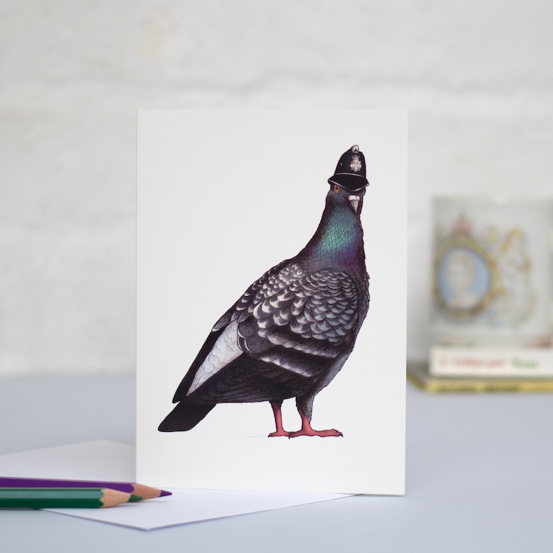 Pigeon in a Policeman's Helmet: A6 Birds in Hats Greetings Card image 2