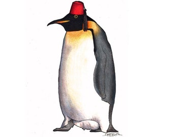 Penguin in a Fez - A4 Print