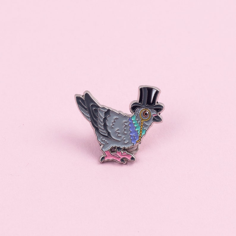 Pigeon Enamel Pin Badge - Birds in Hats Pigeon in a Top Hat Pin Badge, Lapel Badge, Hat Pin, Pigeon pin, Bird pin, Pigeon badge 