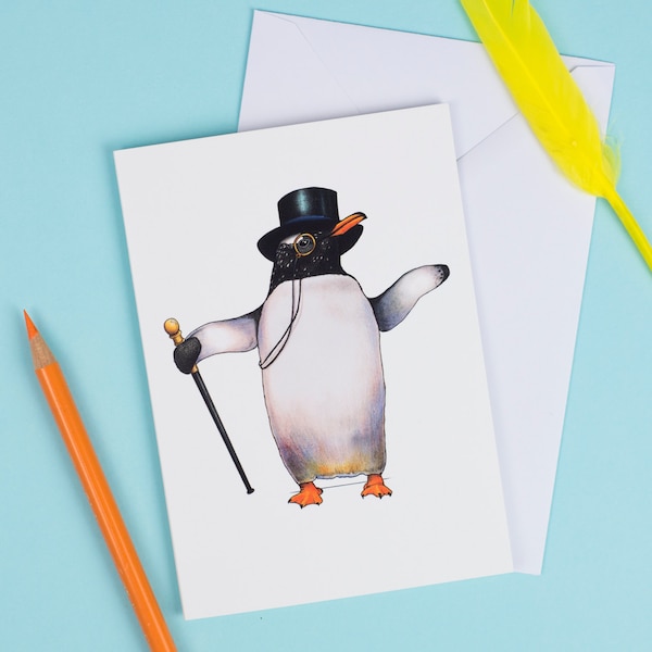 Penguin in a Top Hat: A6 Birds in Hats Greetings Card