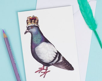 Pigeon in a Crown: A6 Birds in Hats Greetings Card