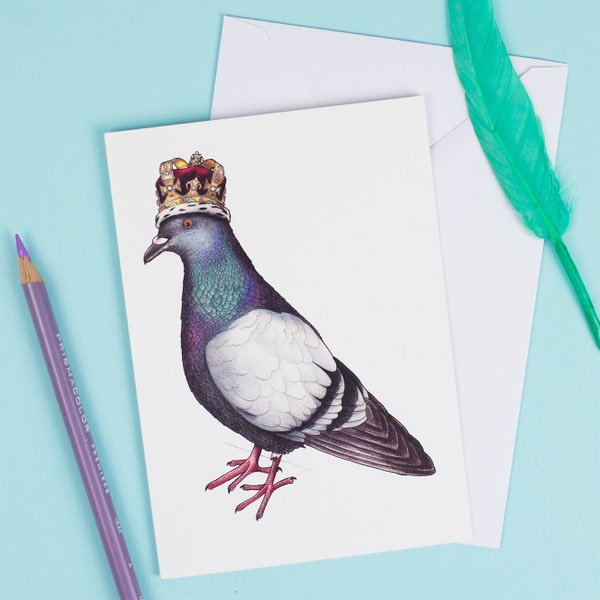 Pigeon in a Crown: A6 Birds in Hats Greetings Card