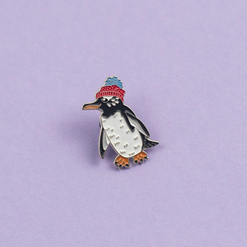 Penguin Enamel Pin Badge - Birds in Hats Gentoo Penguin in a Bobble Hat Pin Badge, Lapel Badge, Hat Pin, Bird Pin, Penguin Pin 