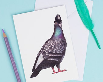 Pigeon in a Policeman's Helmet: A6 Birds in Hats Greetings Card