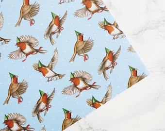 Wrapping Robins Wrapping Paper: Birds in Hats Robins in Party Hats Wrapping Paper