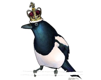 Magpie in St.Edwards Crown - A4 archival quality print