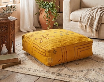 Pouf Sabra marocchino fatto a mano, pouf berbero in seta di cactus, fodera per pouf boho chic (venduta senza imbottitura), poggiapiedi etnico