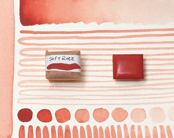 Soft rose: pinkish petal red paint - handmade watercolour in half, quarter, and eighth pans, made with vegan watercolor binder