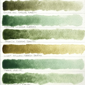 Green single pigments selection: includes green earths - individual pans of handmade watercolour paint in 3 sizes, vegan watercolor binder Bild 9
