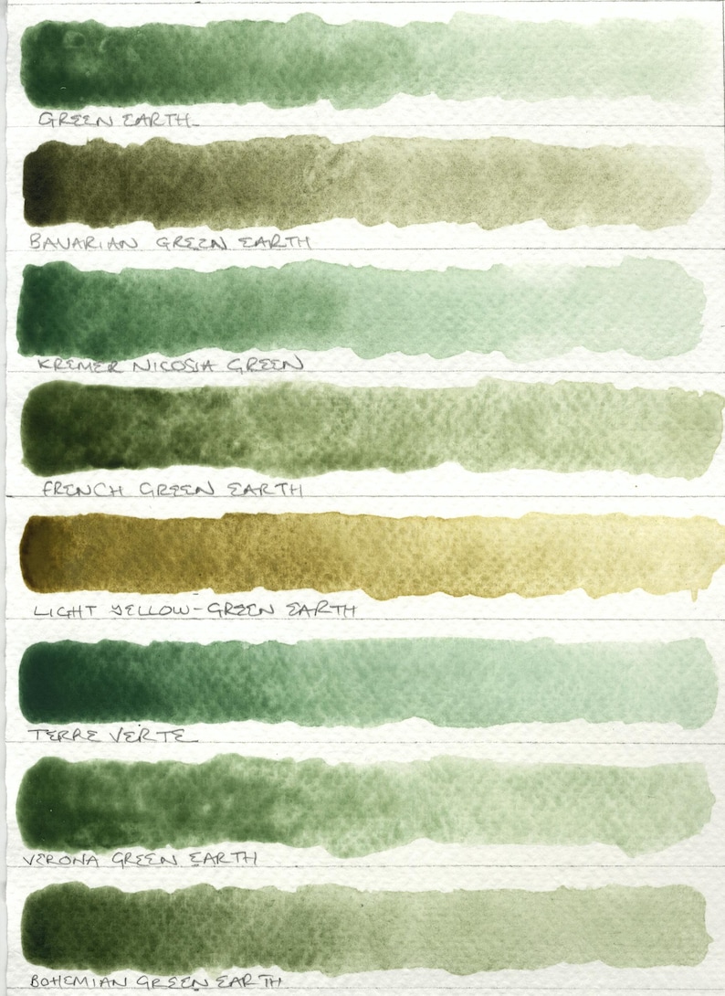 Green single pigments selection: includes green earths - individual pans of handmade watercolour paint in 3 sizes, vegan watercolor binder Bild 9