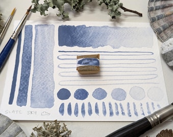 Slate sky: blue-grey handmade watercolour paint made with vegan watercolor binder. Lightly granulating, available in half or quarter pans