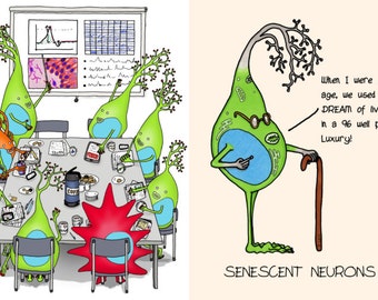 Cartoon Neuron's Brain Cell Postcard Sets - Neuroscience Comic Sciart