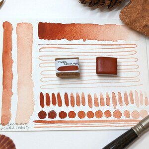 Terra ercolano - handmade red ochre watercolour paint, hand-mulled natural earth pigment watercolor in half or quarter pans, vegan hand made