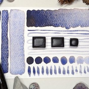 Midnight - handmade granulating blue-black watercolour paint, hand-mulled watercolor in half or quarter pans, vegan hand made paints