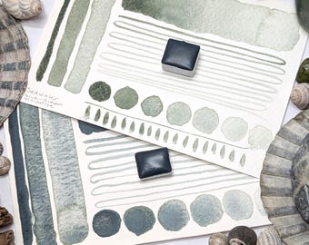 Vivianites: handmade watercolours in different shades of vivianite mineral pigments. Granulating watercolor paint in 3 pan sizes. Vegan.