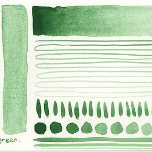 K&ouml;nnte beinhalten: Eine Aquarell-Farbkarte mit verschiedenen Gr&uuml;nt&ouml;nen, beschriftet mit "Cobalt green."
