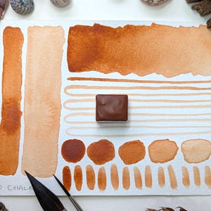 Red chalk: orange-red handmade watercolour paint, made from hand-made rock pigment - hand-mulled watercolor in half pans - vegan paints